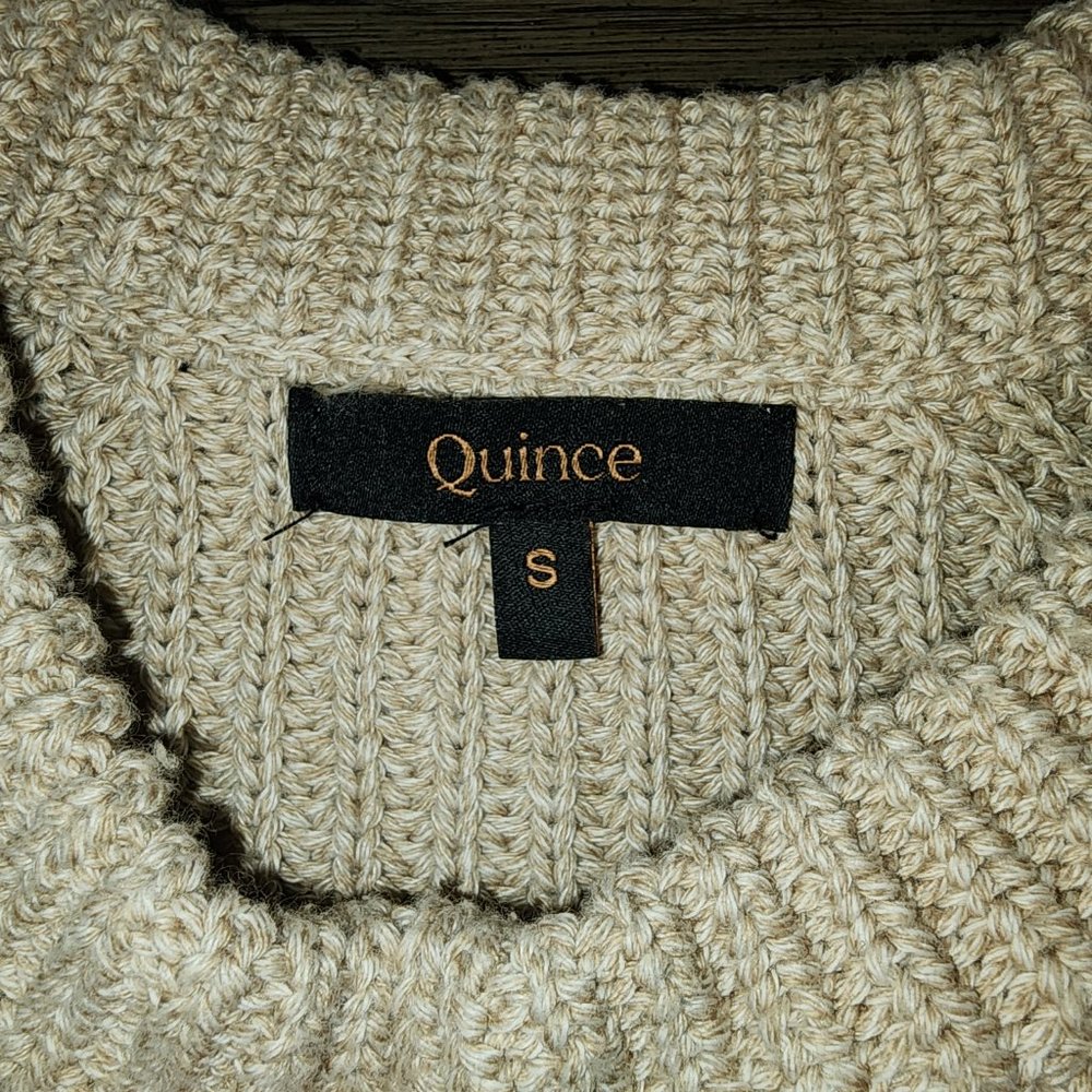 Quince 100% Organic Cotton Fisherman Crew Sweater NWOT Tan Small - Picture 5 of 8